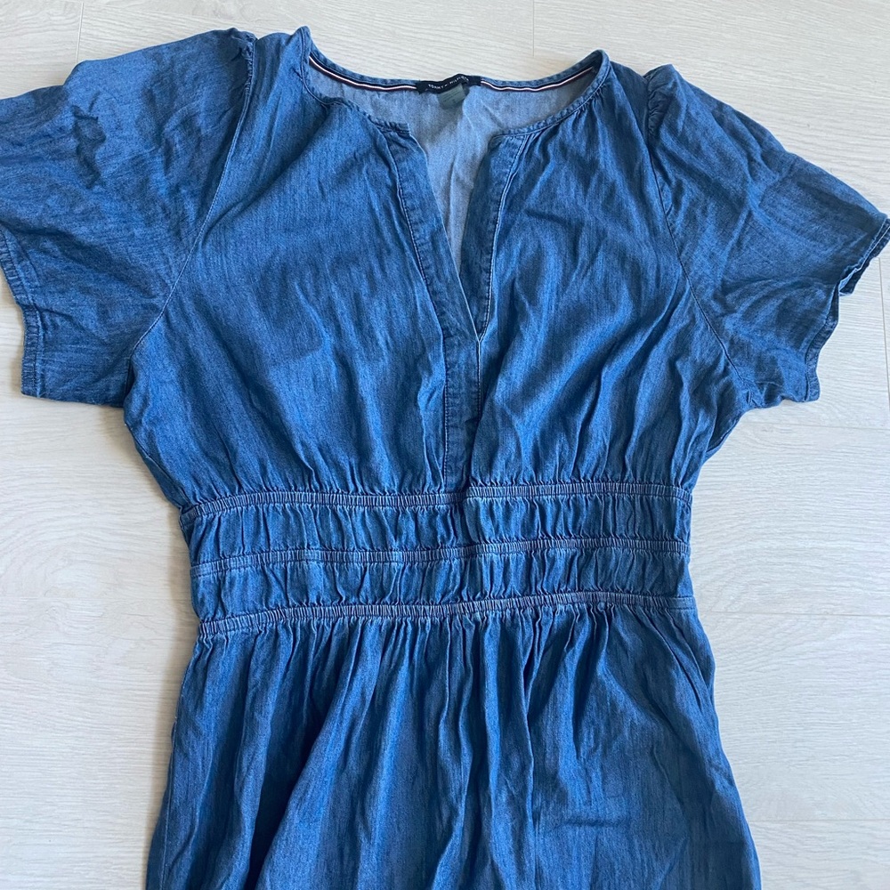 Tommy Hilfiger Chambray Maxi Tiered Dress Size 12 Western Rodeo Vacation - Picture 6 of 7